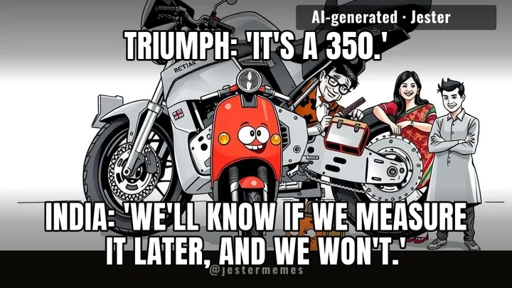 350cc to dodge tax, but still a Bonneville. The badge does the heavy lifting.