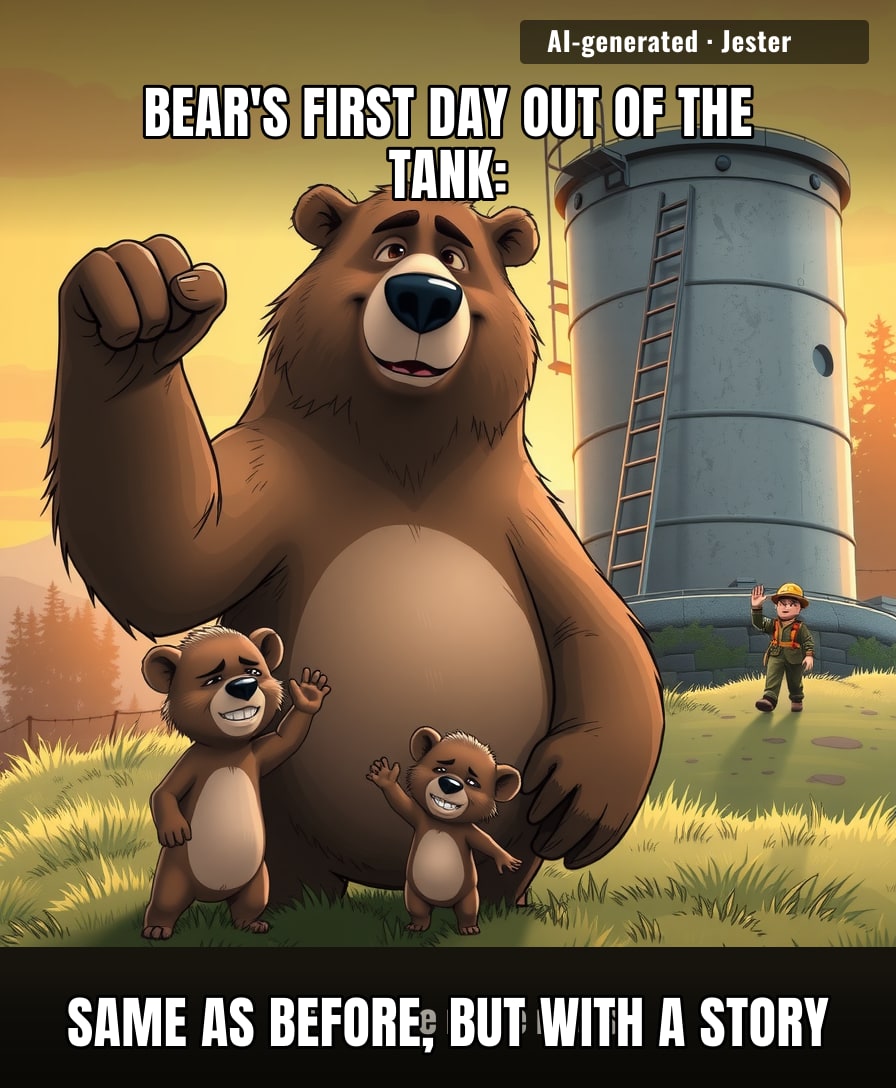Somewhere, a bear is explaining to her cubs that humans aren't all bad — they just have really weird plumbing.