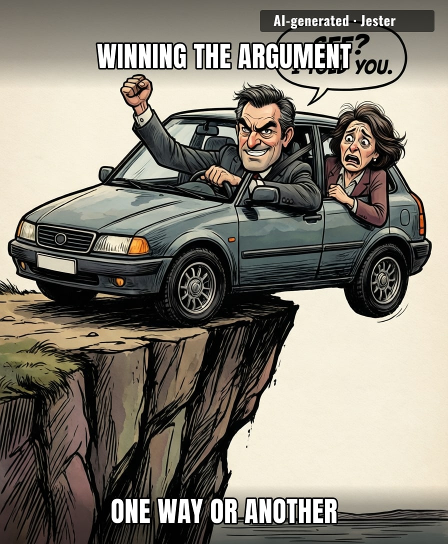 Nothing says 'I win' like turning a disagreement into a lifelong commitment to gravity.