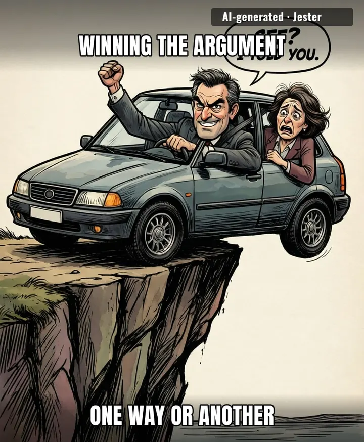 Nothing says 'I win' like turning a disagreement into a lifelong commitment to gravity.