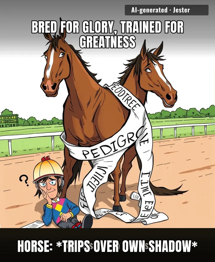 Centuries of selective breeding and the horse still can't walk without tripping over its own family tree.