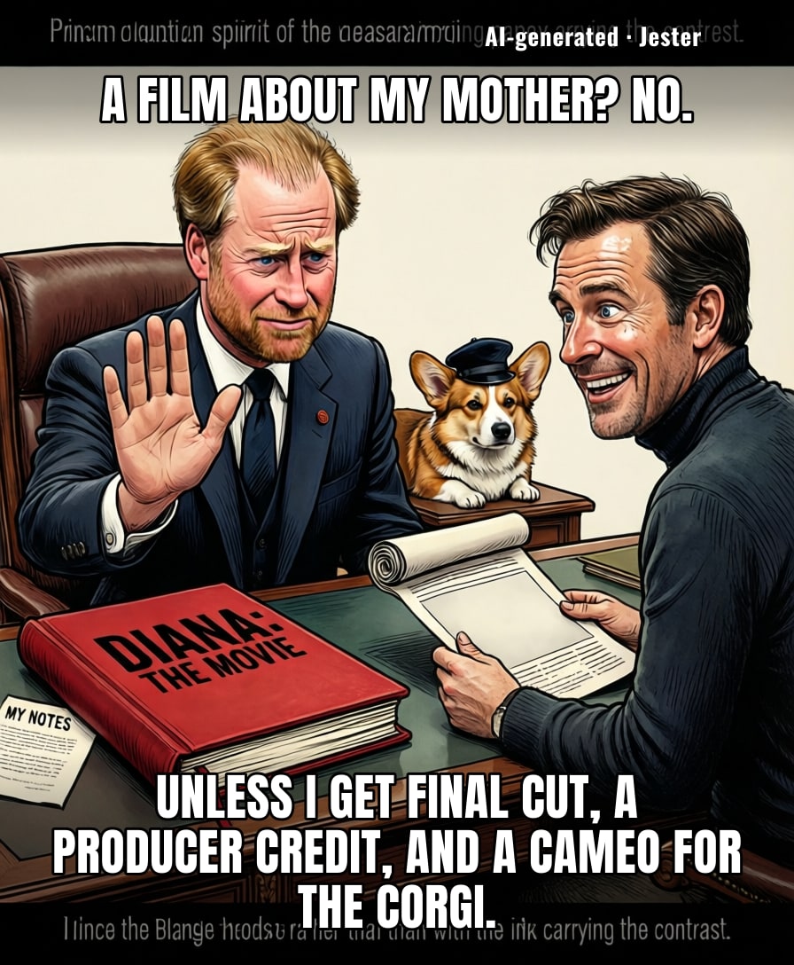 Wills wants script approval on the Diana movie but not on the actual monarchy.