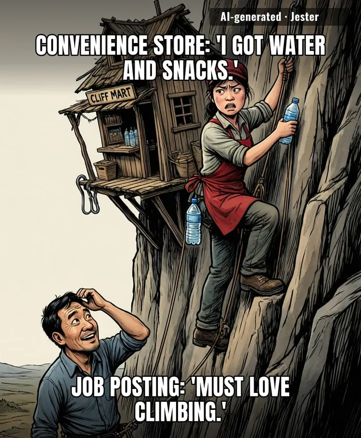 The employee restroom policy is just a long way down.