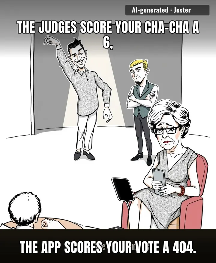 A show where celebrities pretend they can dance and viewers pretend their votes counted.