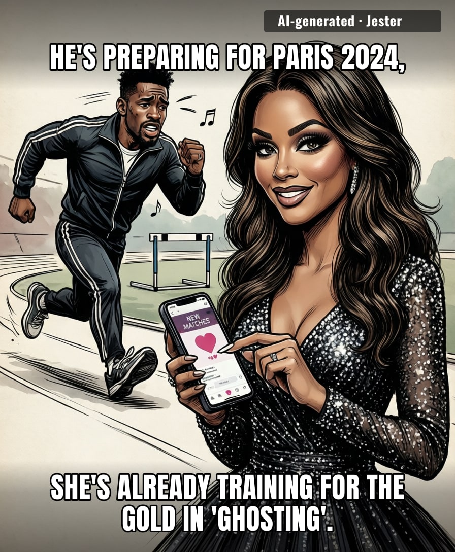 Her new boyfriend's already run the 100m — away from the drama.