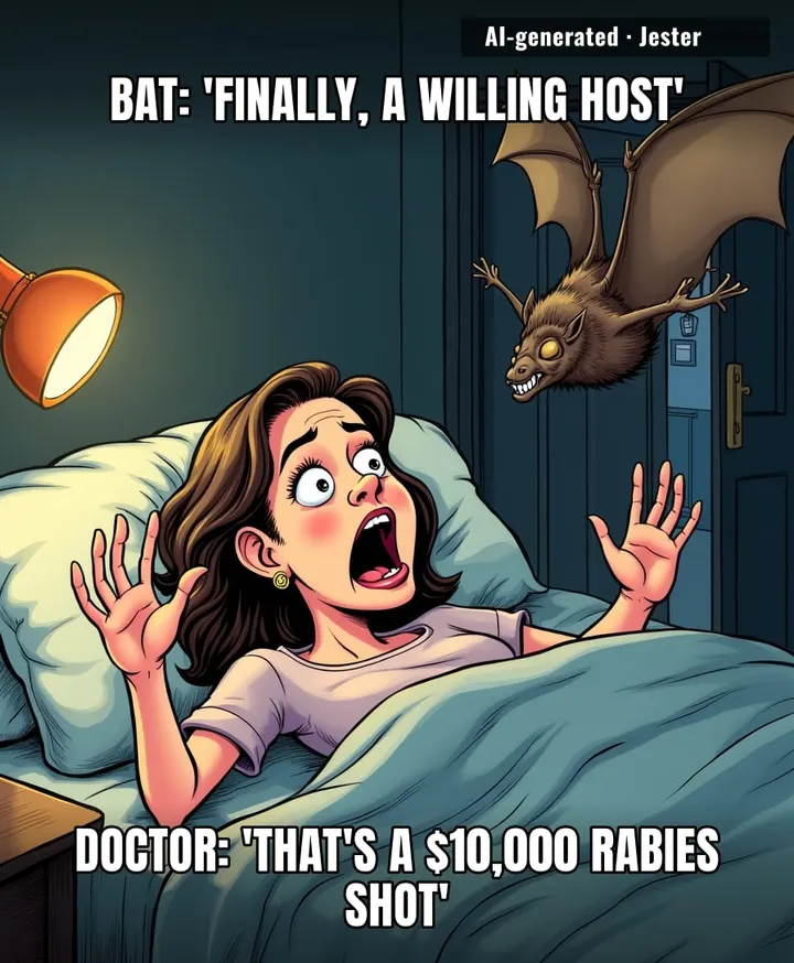 The bat got a free dental checkup and she got a $10,000 panic attack.