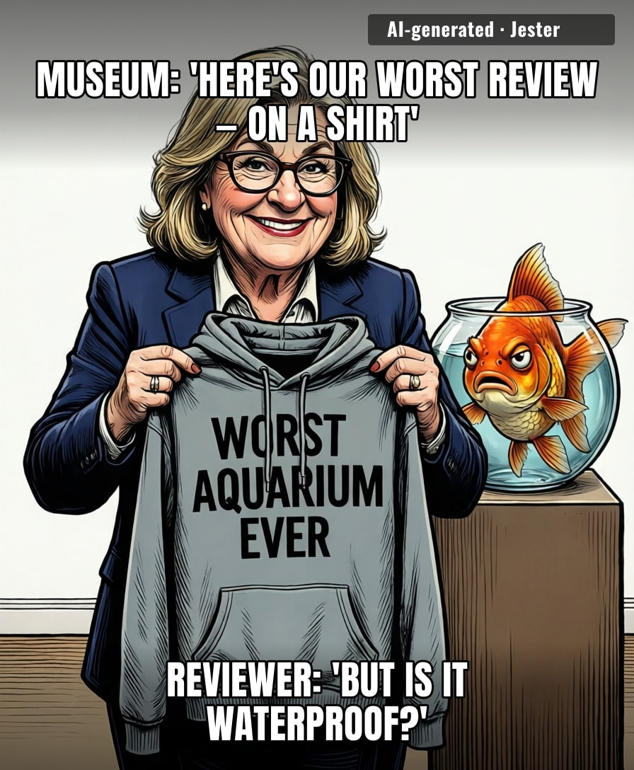 Nothing says 'we're a museum' like monetizing the one-star review that proves you're a terrible aquarium.
