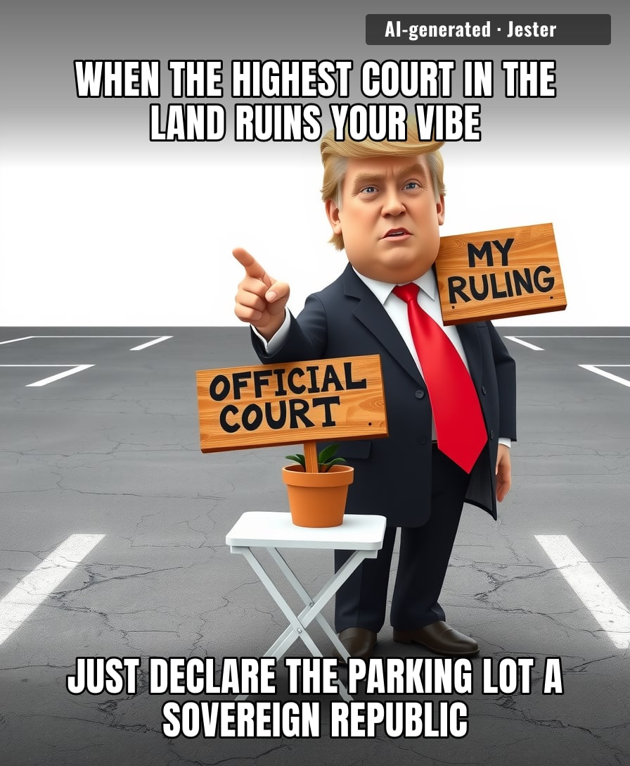 Trump is treating the entire U.S. judicial system like a chaotic group chat he's about to get kicked out of, so he’s just starting his own private server where he’s the only mod.