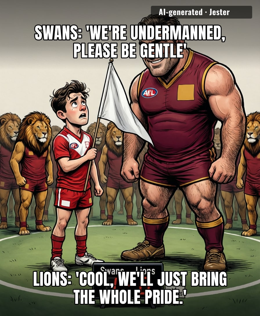 Sydney's strategy is to disrupt the Lions by being so short-handed the AFL feels bad and scores for them.