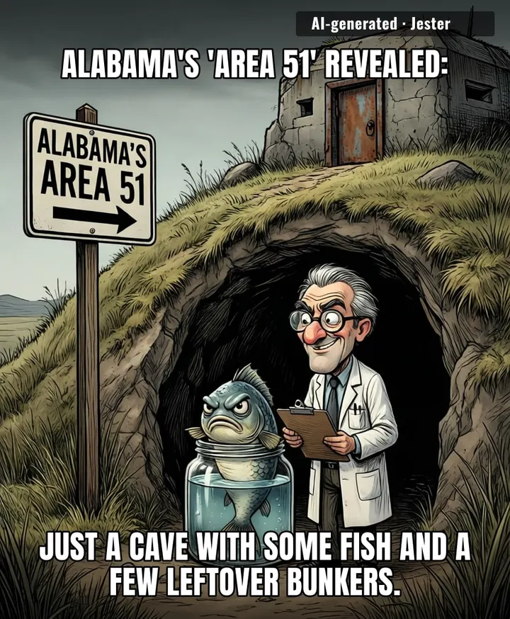 Alabama's 'Area 51' is just a cave with fish, proving even aliens know better than to set up shop in Huntsville.