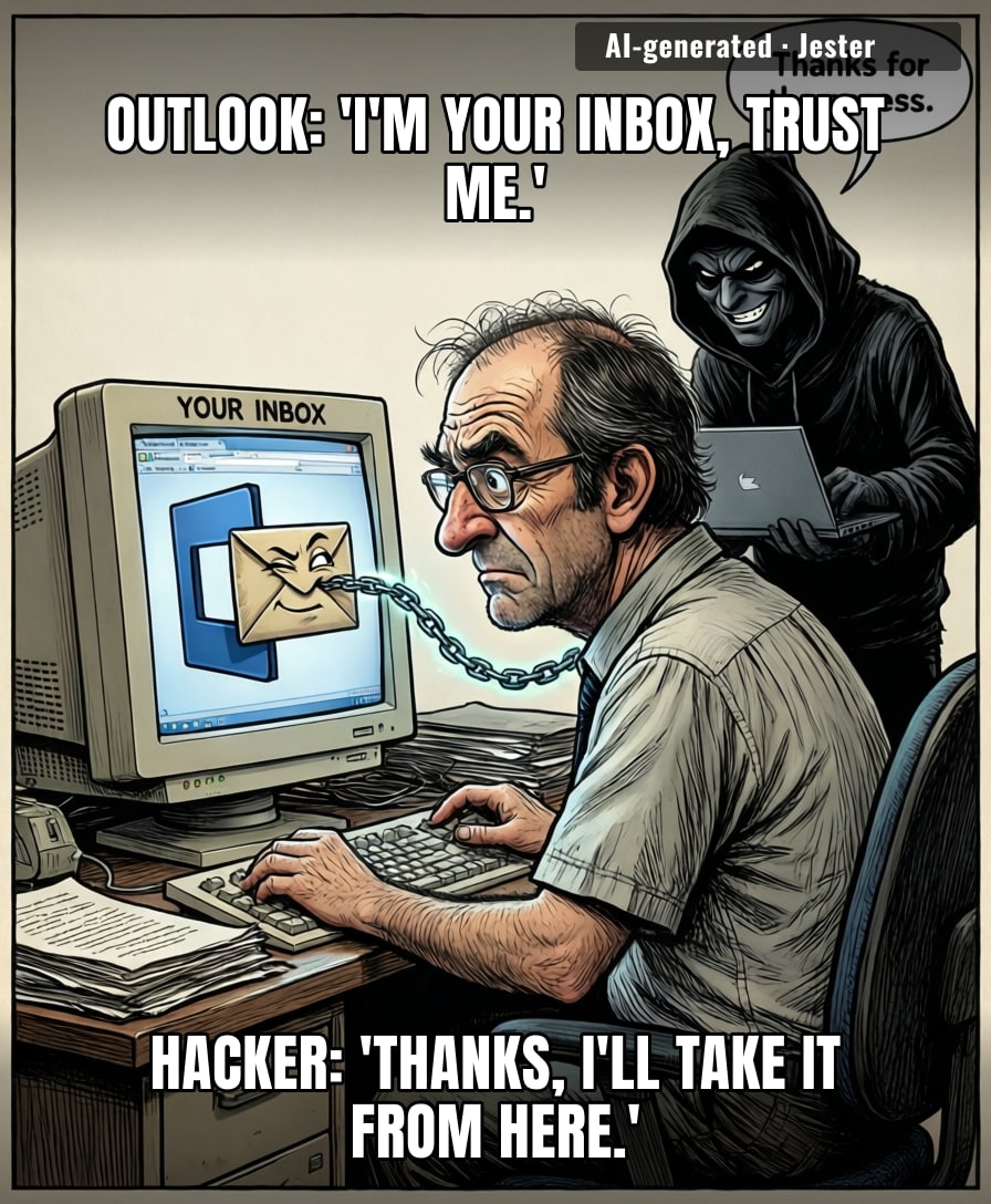 Outlook's security is like a screen door on a submarine—great for keeping out the spam, useless against the ocean.