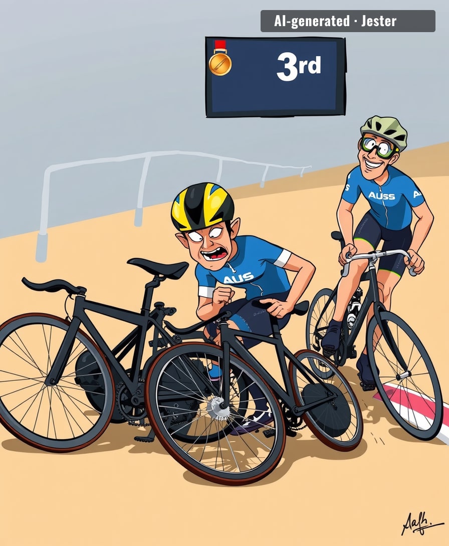 Two riders down and Australia still only in bronze contention—somewhere, a bookie is weeping into his ledger.