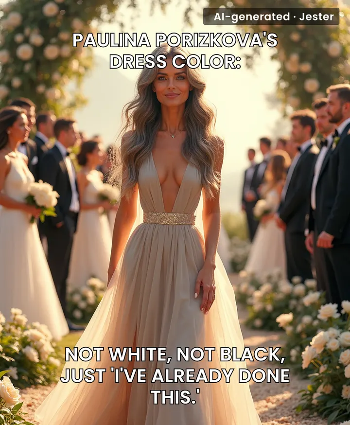 Paulina Porizkova's 'not color' dress is her way of saying 'I've already worn white, now I'm wearing wisdom.'