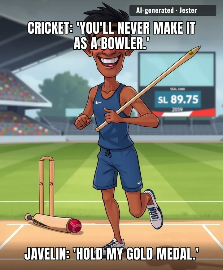Pathirage threw 89.75m of pure 'I quit cricket' energy — the most successful career change since a banker became a baker.