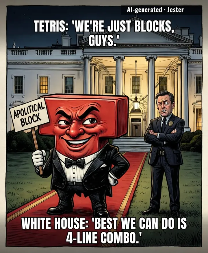 Tetris saying 'we're not political' while the White House stacks its own L's in perfect rows.