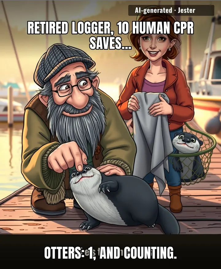 Ten people, one otter — he's clearly working his way down the chain of species.