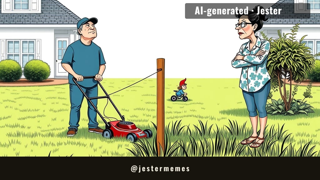 he mowed a perfect 50/50 and she's furious the 50 isn't 100