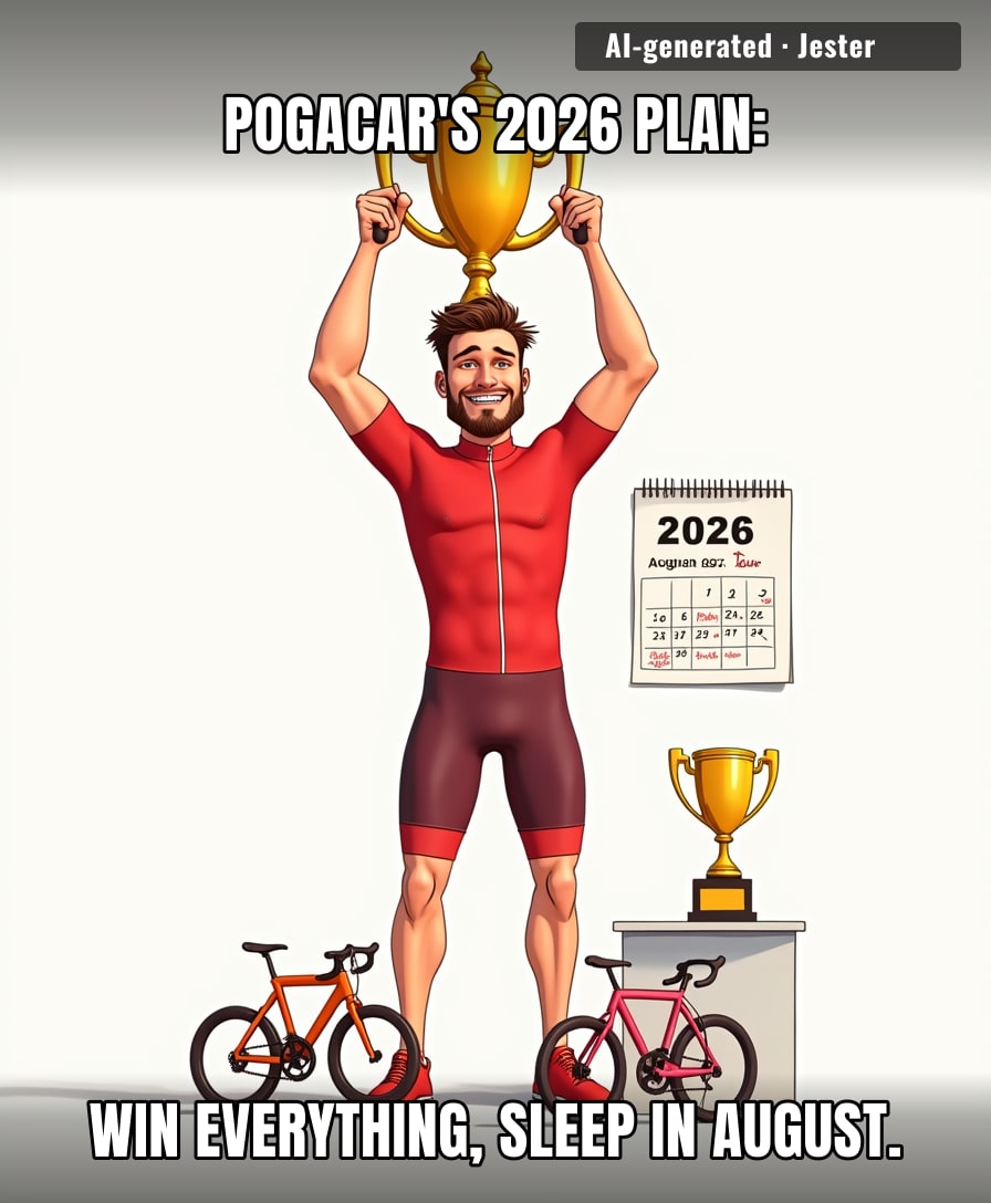 Pogacar's calendar looks like my to-do list after I say 'I'll do it tomorrow' — except his actually gets done.