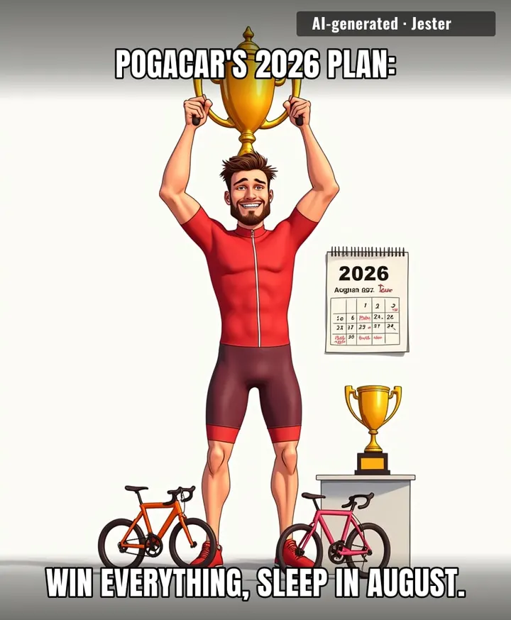 Pogacar's calendar looks like my to-do list after I say 'I'll do it tomorrow' — except his actually gets done.