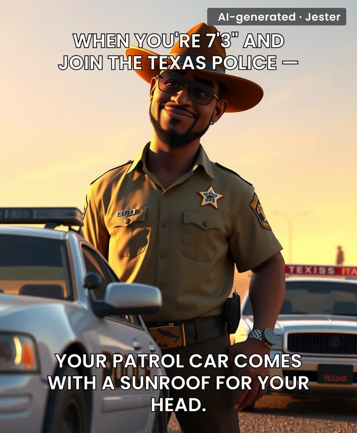 Finally, a Texas cop tall enough to arrest a giraffe.