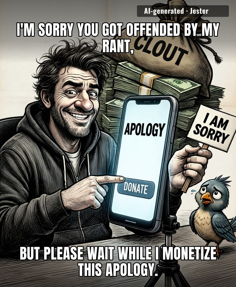 The only thing more sincere than an influencer's apology is their immediate transition to an affiliate link.