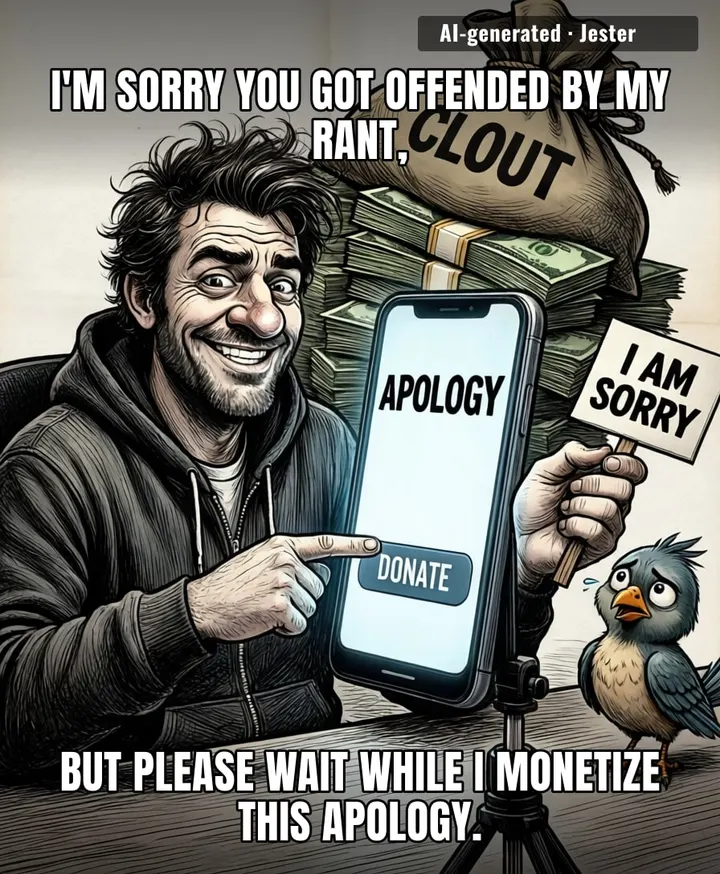 The only thing more sincere than an influencer's apology is their immediate transition to an affiliate link.