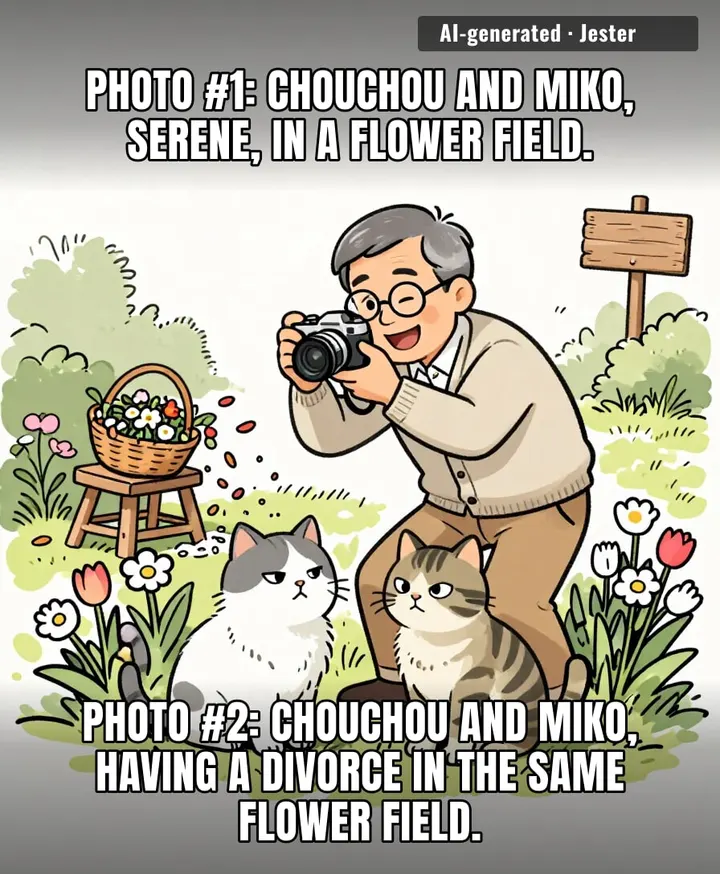 two cats in a flower field have better work-life boundaries than I do
