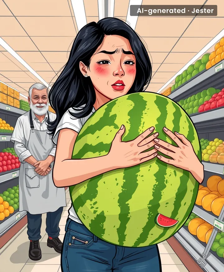 She thought she was buying a snack. The watermelon thought it was buying a sherpa.