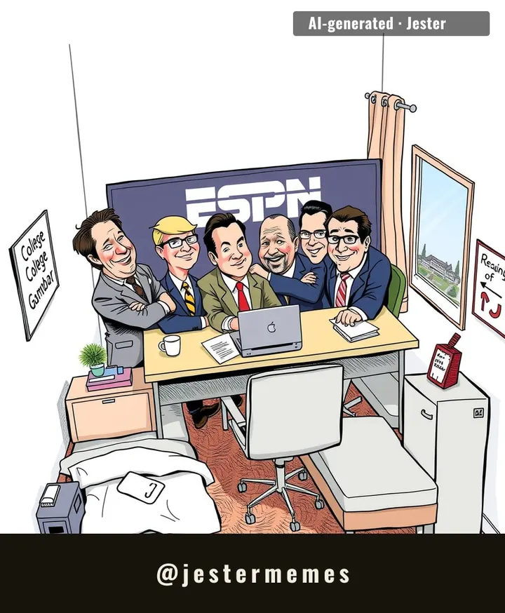 the only desk with more people crammed in than the dorm.