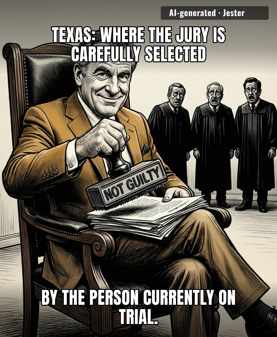 The Texas Senate impeachment process is the only courtroom where the defendant gets to hand out the judge's robes before the verdict.