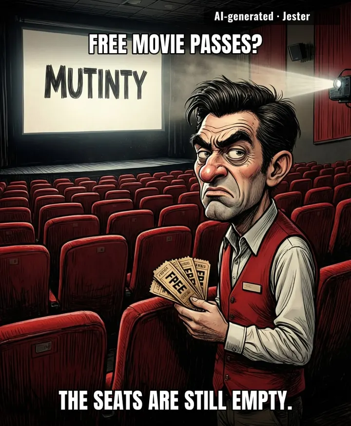 Mutiny's giving away tickets like it's 2020 and theaters weren't already a ghost town.