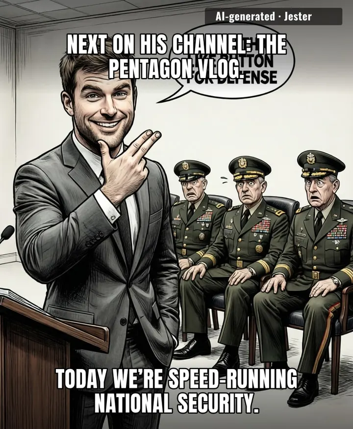 The Department of Defense just invited a man who built a career on Japanese forests and apology videos to give a keynote — we are officially in the 'let the intern drive the aircraft carrier' phase of the empire.