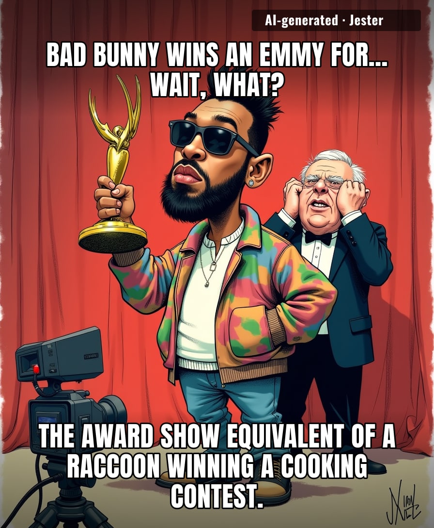 Bad Bunny now holds an Emmy, which means somewhere a classically trained actor is googling 'how to become a reggaeton star'.