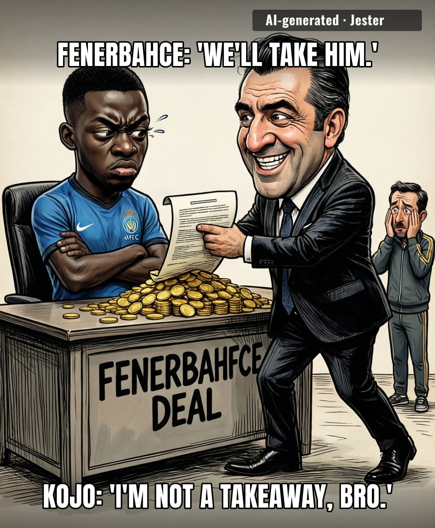 Somewhere, Kojo's agent has already bought a villa in Istanbul and started learning Turkish.