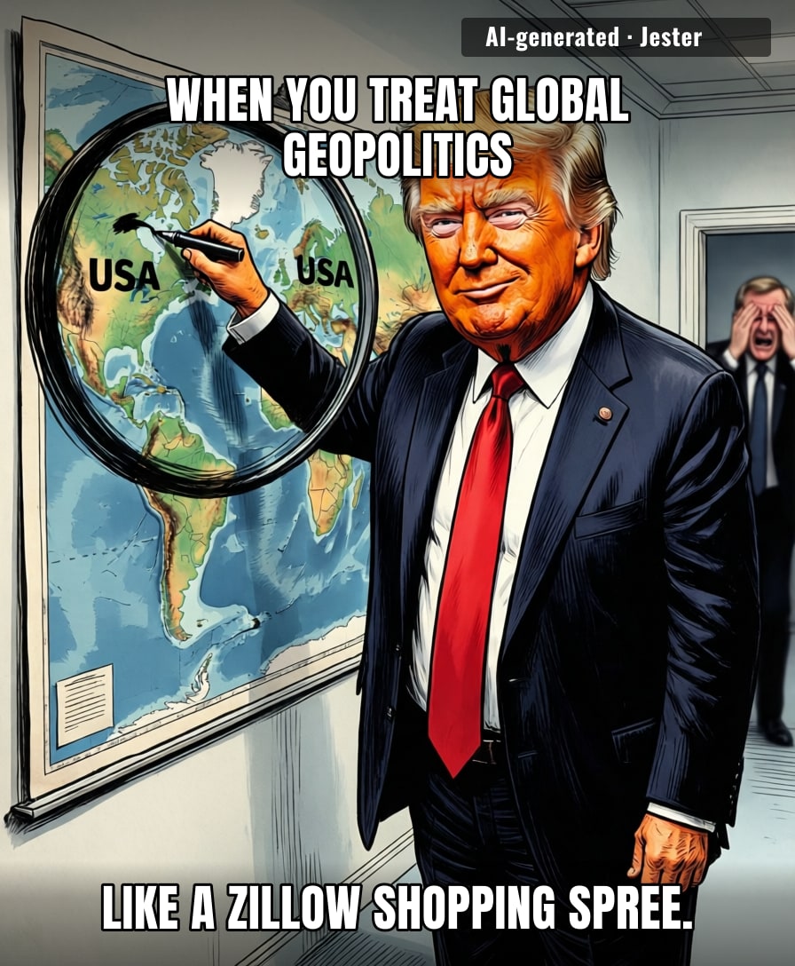 Donald Trump looking at a map of Europe and deciding to 'add to cart' is the kind of main character energy that usually gets you banned from every group chat.