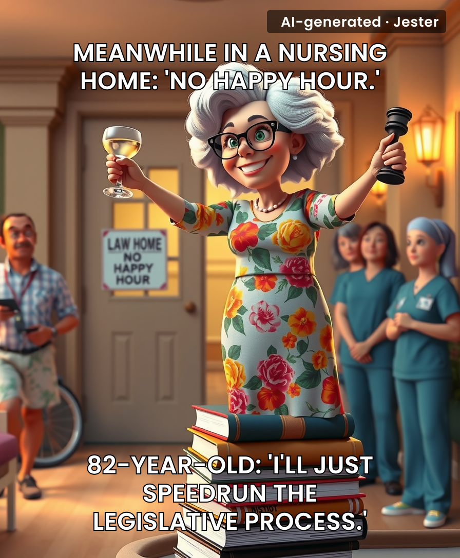 When the biggest threat to the state legislature is an 82-year-old wanting a drink.