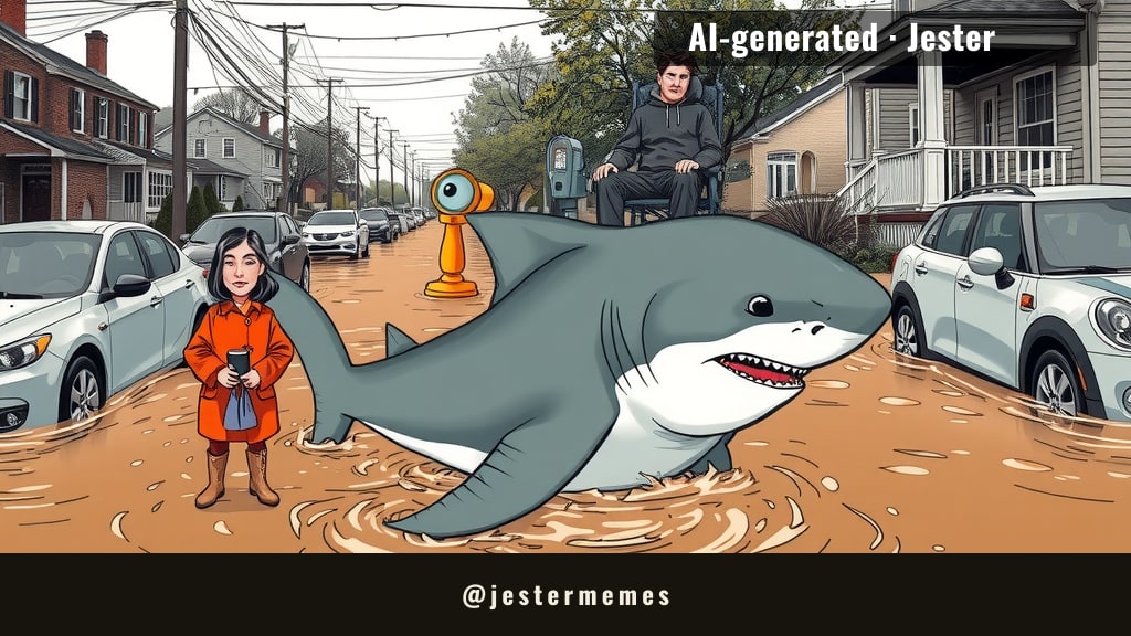 even the shark knows not to drive through floodwater