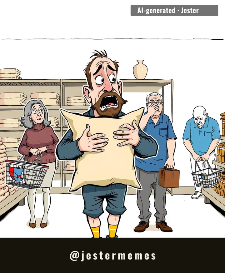 The only man in HomeGoods who actually read the return policy and decided to become it.