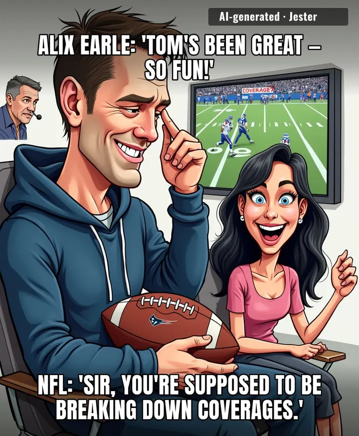 Tom Brady traded 20 years of game film for a podcast and a girlfriend who calls him 'fun' — peak midlife crisis, sponsored by FanDuel.