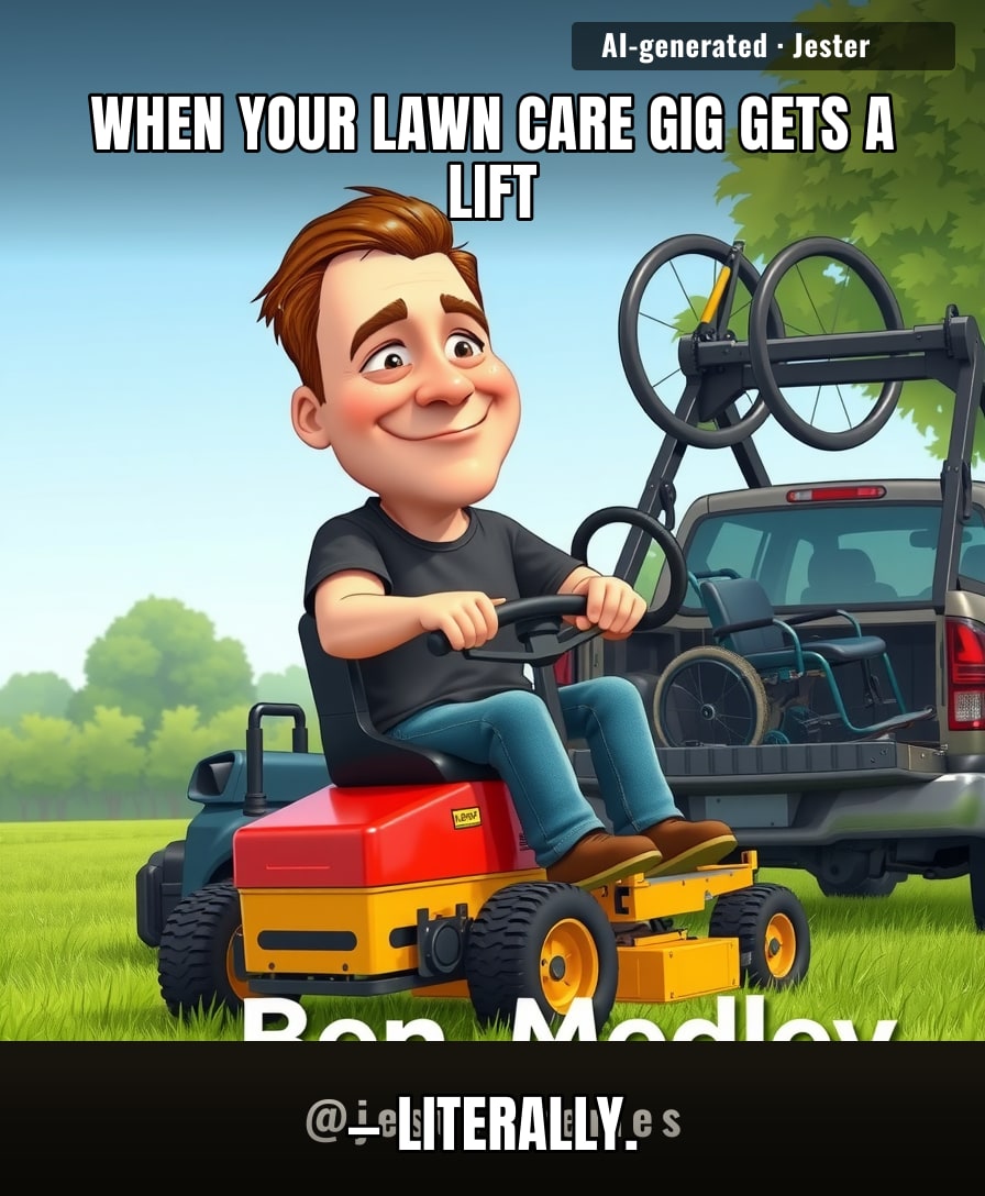 15 times a day, Ben Medley uses his custom lift to get on his mower. That's more lifts than your gym buddy does in a week, and Ben's working.