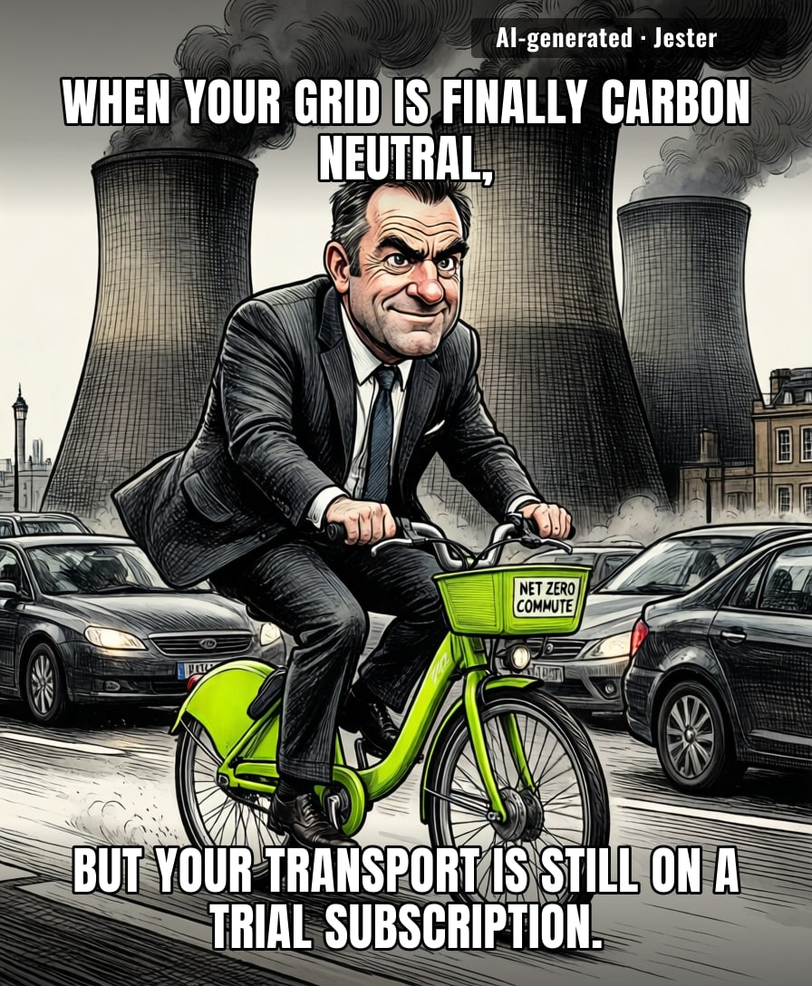 Nothing says 'green energy visionary' quite like showing up to the boardroom on a lime-green bike you had to unlock with a QR code.