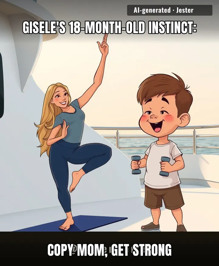 At 18 months, he's already got better workout form than I do — and I've been 'meaning to start' since 2019.