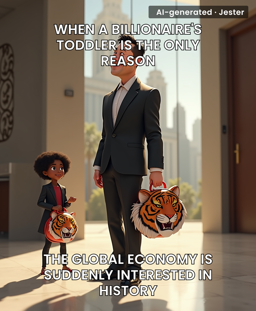 Turns out the most effective way to spark a 100 billion yuan cultural renaissance is just having a six-year-old billionaire wear a tiger bag to a state dinner.