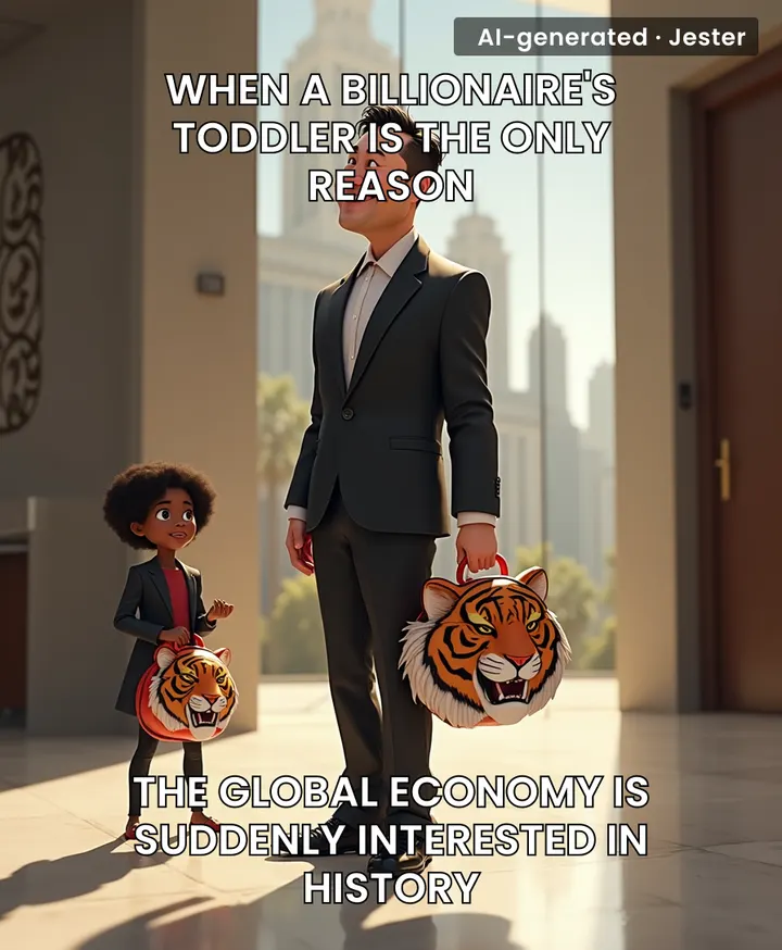 Turns out the most effective way to spark a 100 billion yuan cultural renaissance is just having a six-year-old billionaire wear a tiger bag to a state dinner.