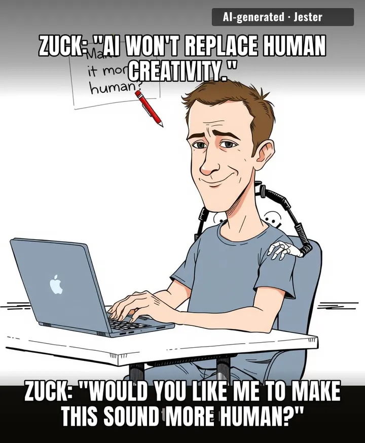 Mark Zuckerberg wrote 6,000 words arguing AI won't take our jobs, and I still can't tell if the essay was written by a human or just a very polite algorithm.