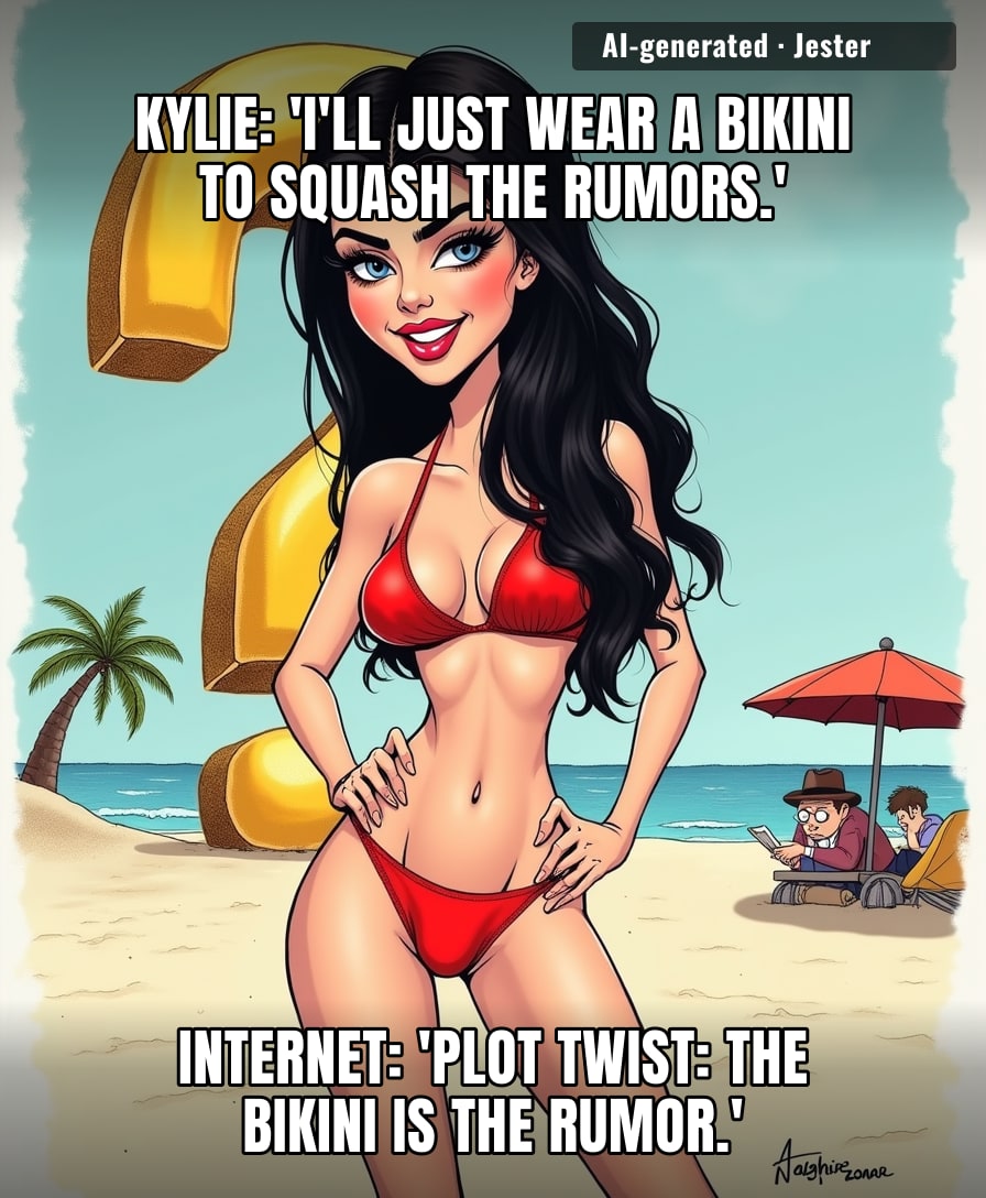 Kylie's entire pregnancy PR strategy is a swimsuit drop, which means the real scandal is when she wears a parka.