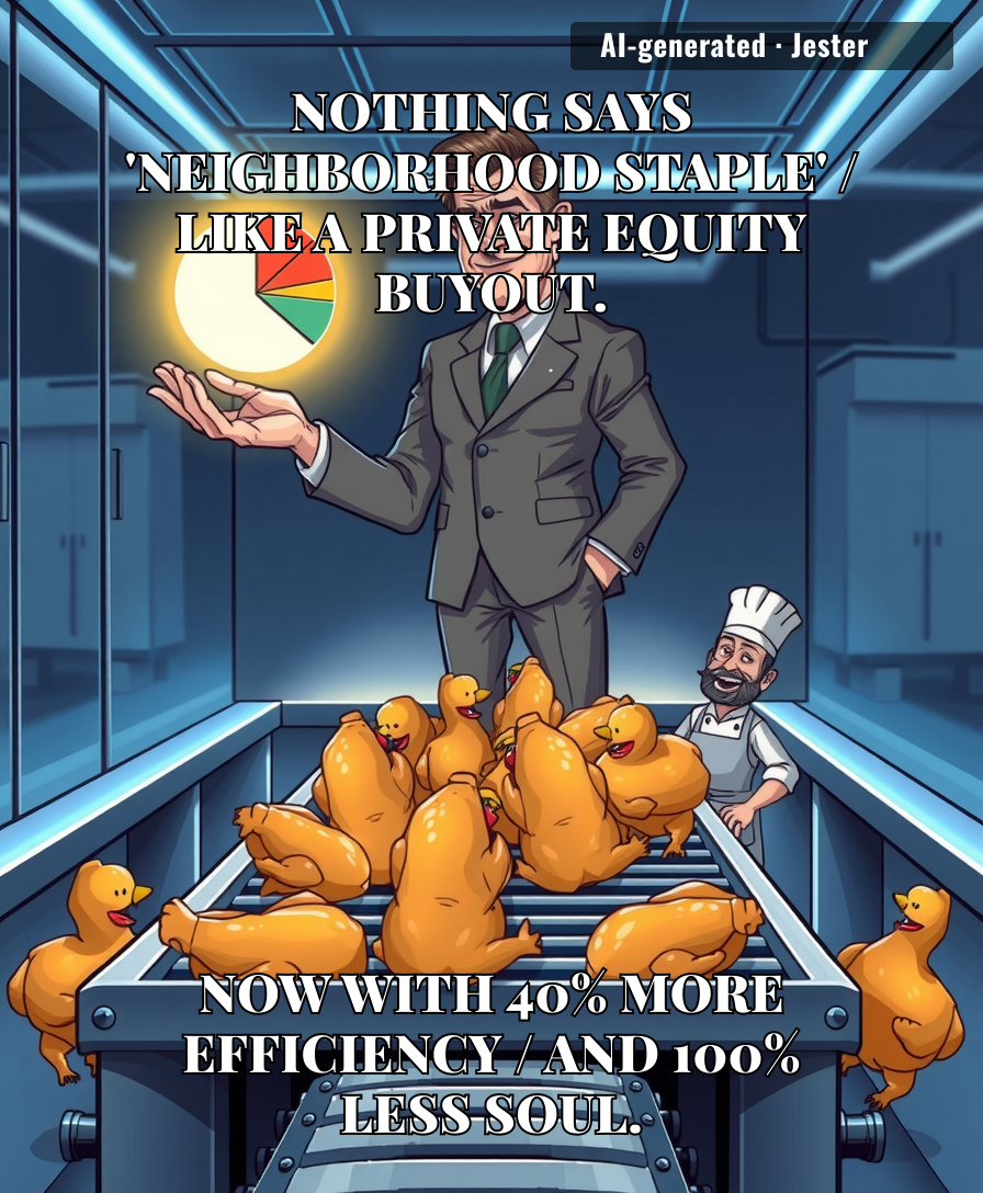 The only thing more suburban than a rotisserie chicken shop scaling is the realization that your favorite local spot is now just a spreadsheet in a hedge fund’s portfolio.