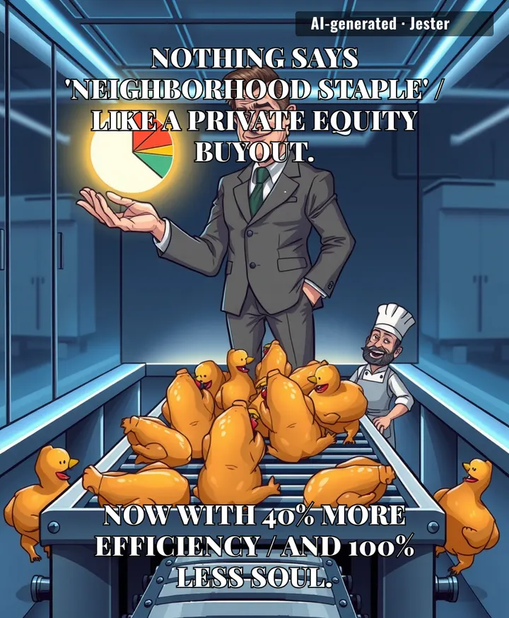 The only thing more suburban than a rotisserie chicken shop scaling is the realization that your favorite local spot is now just a spreadsheet in a hedge fund’s portfolio.