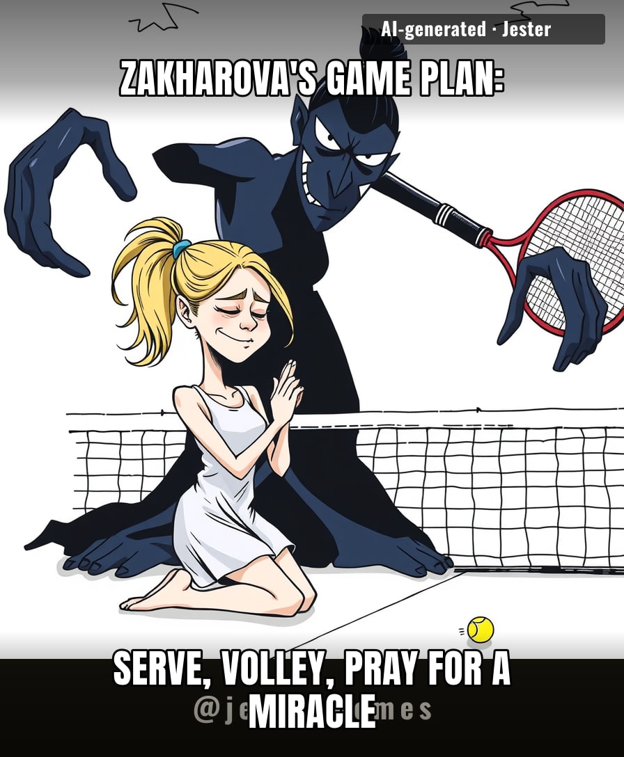 Zakharova's pre-match ritual: one racket, two prayers, and a group chat with her ancestors for tips.