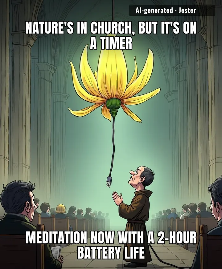 When you're trying to find inner peace but the flowers keep asking for a firmware update.